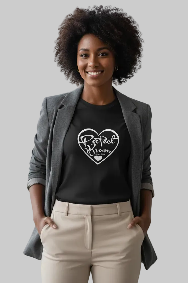 Perfect Brown Since Birth – Minimal Heart Logo Graphic T-Shirt