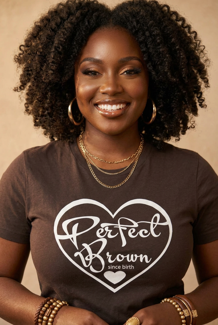 Perfect Brown Since Birth – Heart Logo Graphic T-Shirt