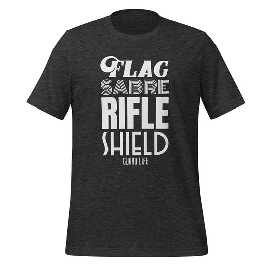 FLAG, SABER, RIFLE, SHIELD (Color Guard) Adult T-shirt