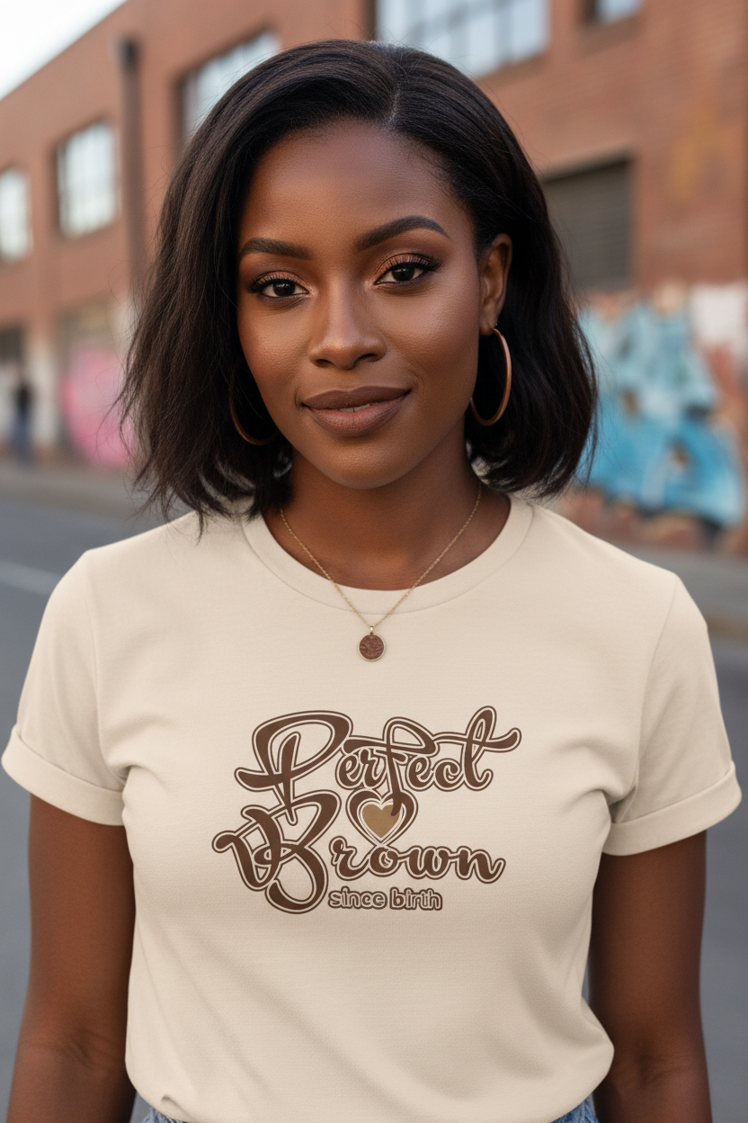 Perfect Brown Since Birth – Wordmark Graphic T-Shirt