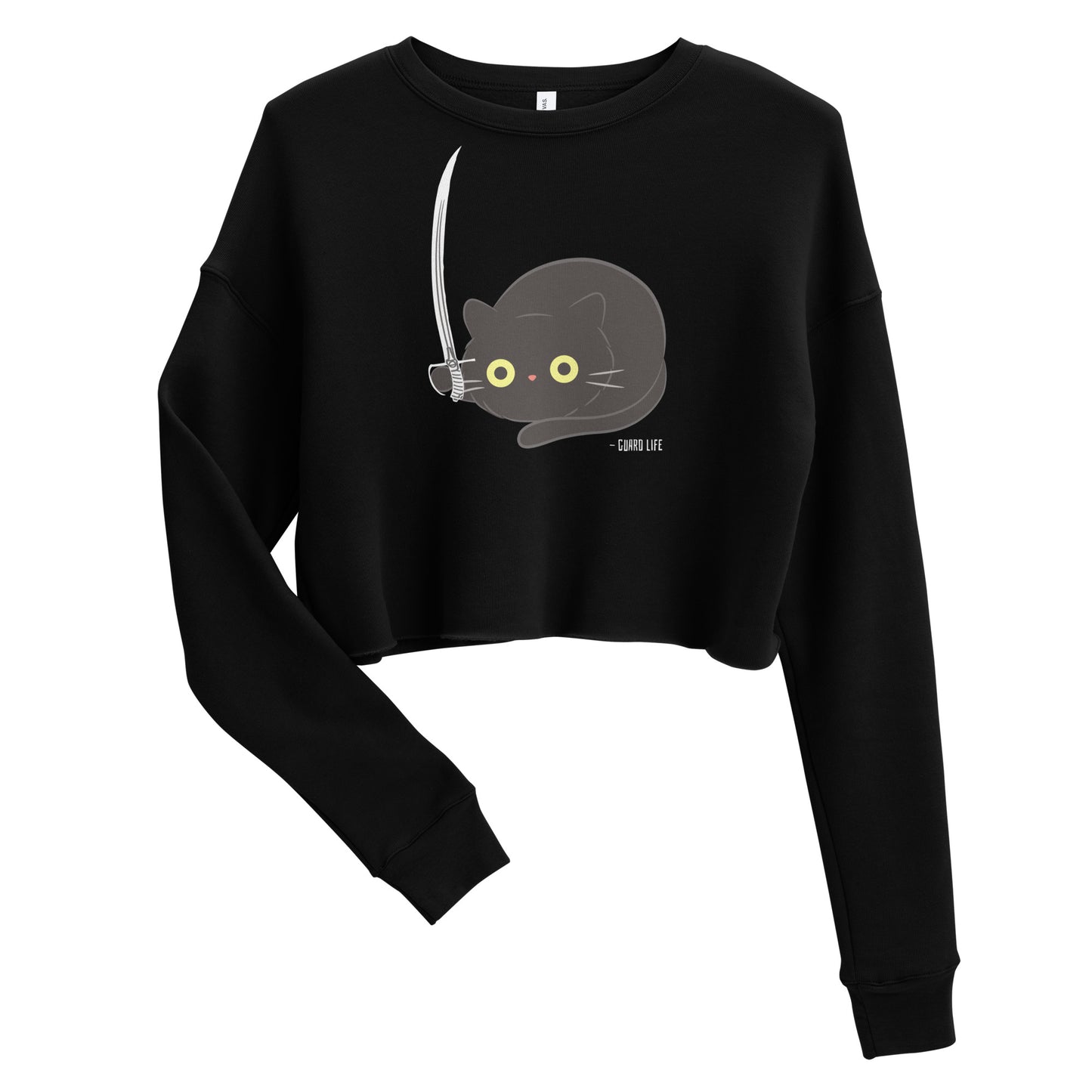 Cute Black Cat plays with Sabre Crop Sweatshirt