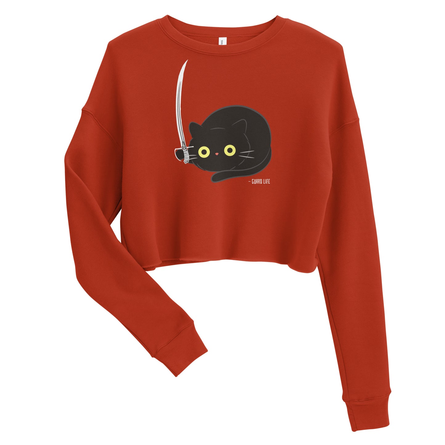 Cute Black Cat plays with Sabre Crop Sweatshirt