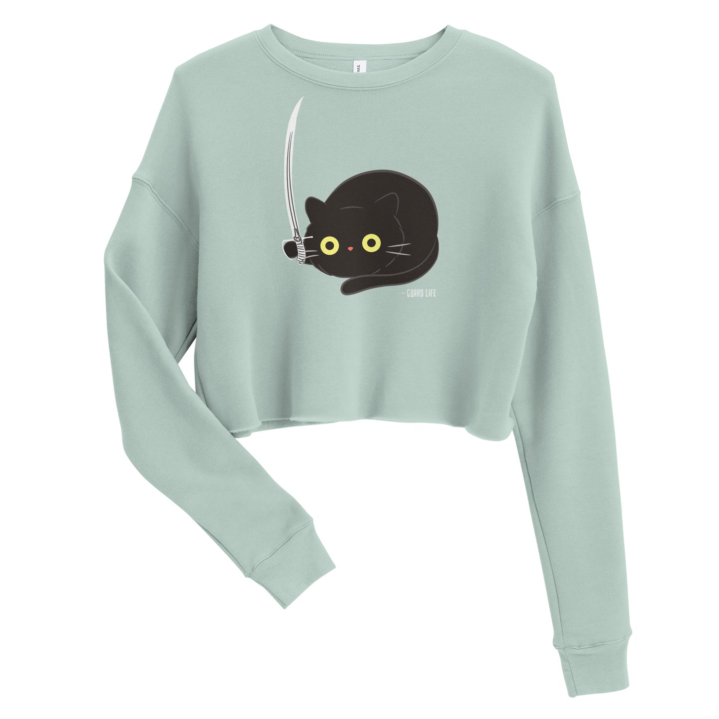 Cute Black Cat plays with Sabre Crop Sweatshirt
