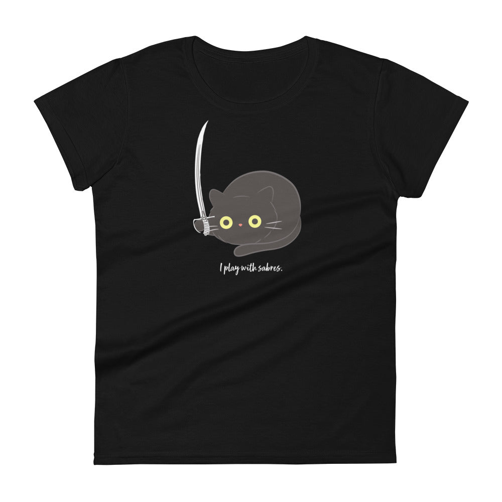 Cute Black Cat plays with Sabre (Color Guard) Women's Fashion Fit T-shirt