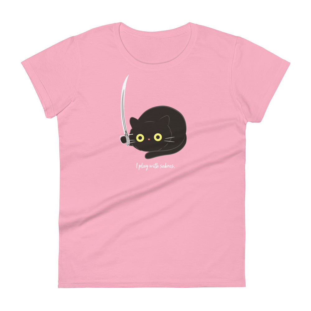 Cute Black Cat plays with Sabre (Color Guard) Women's Fashion Fit T-shirt