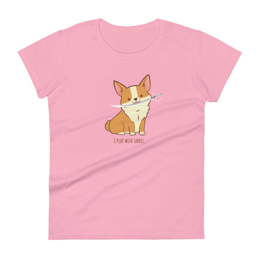 Cute Corgi plays with sabre (Color Guard) Women's Fashion Fit T-shirt
