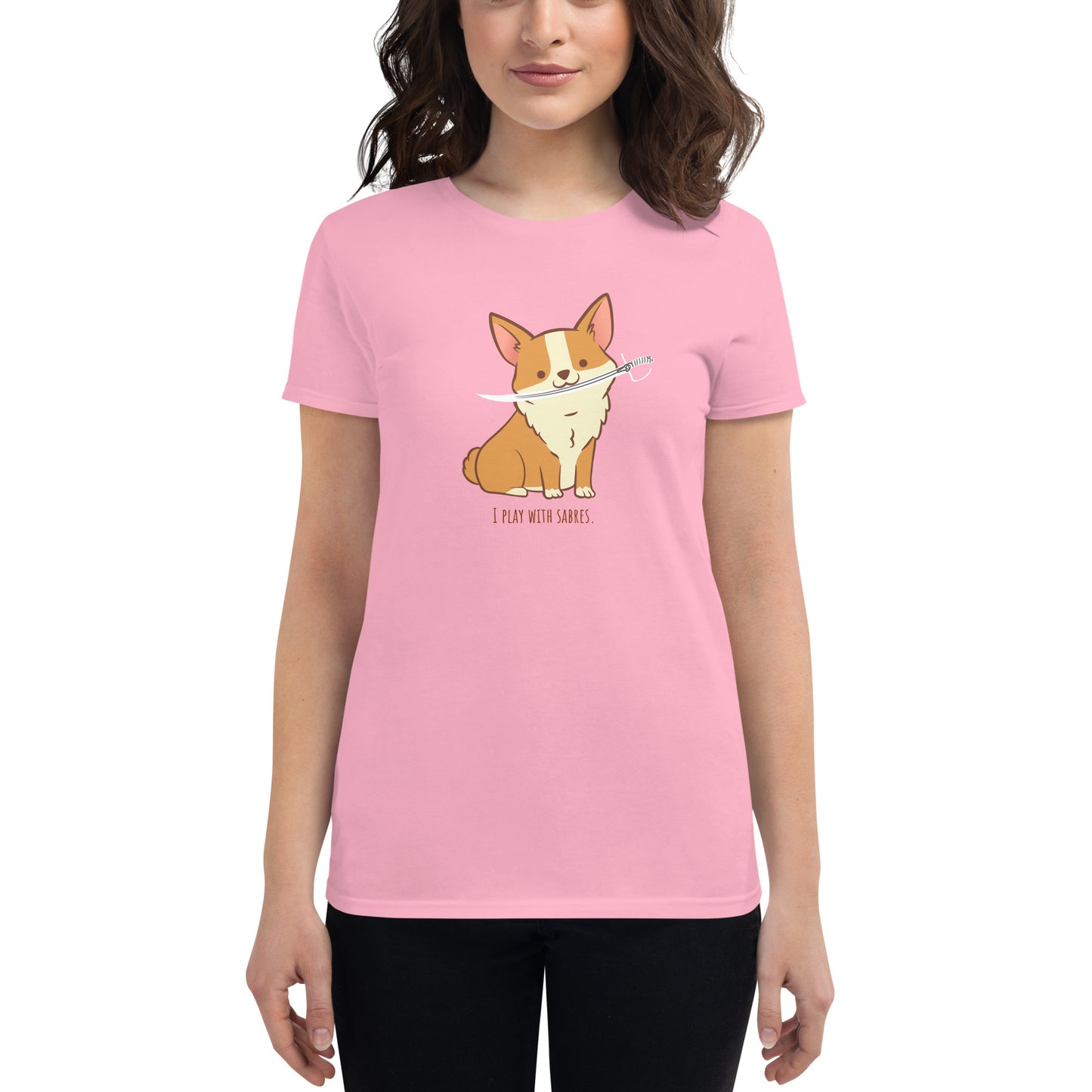 Cute Corgi plays with sabre (Color Guard) Women's Fashion Fit T-shirt