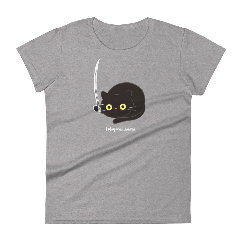 Cute Black Cat plays with Sabre (Color Guard) Women's Fashion Fit T-shirt