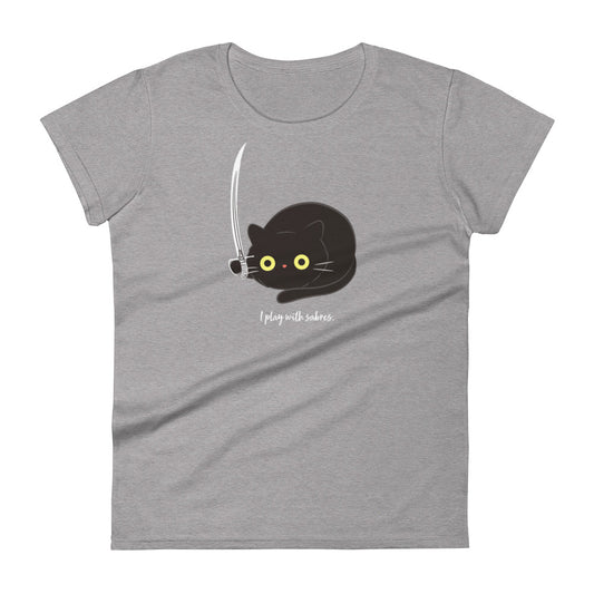 Cute Black Cat plays with Sabre (Color Guard) Women's Fashion Fit T-shirt