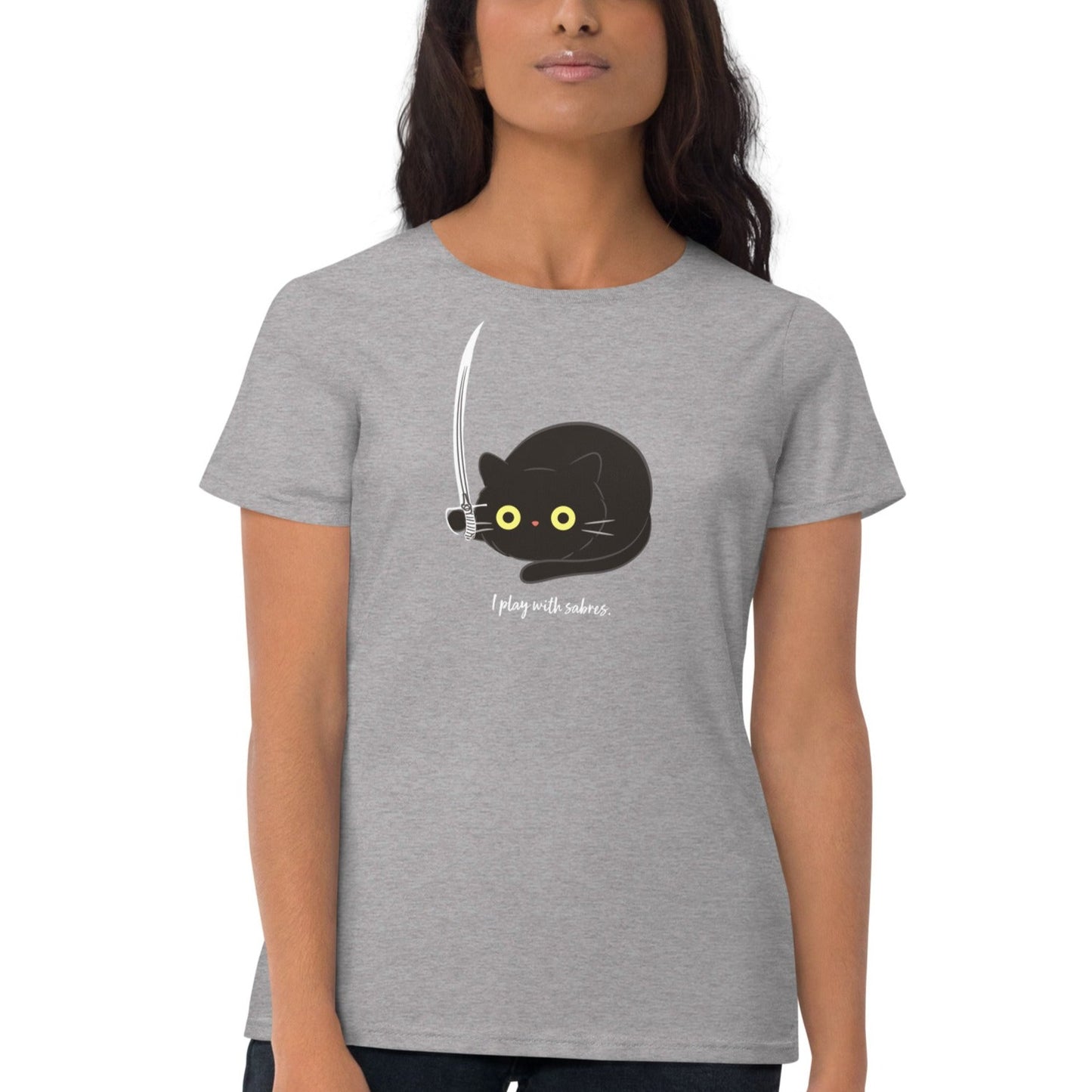 Cute Black Cat plays with Sabre (Color Guard) Women's Fashion Fit T-shirt