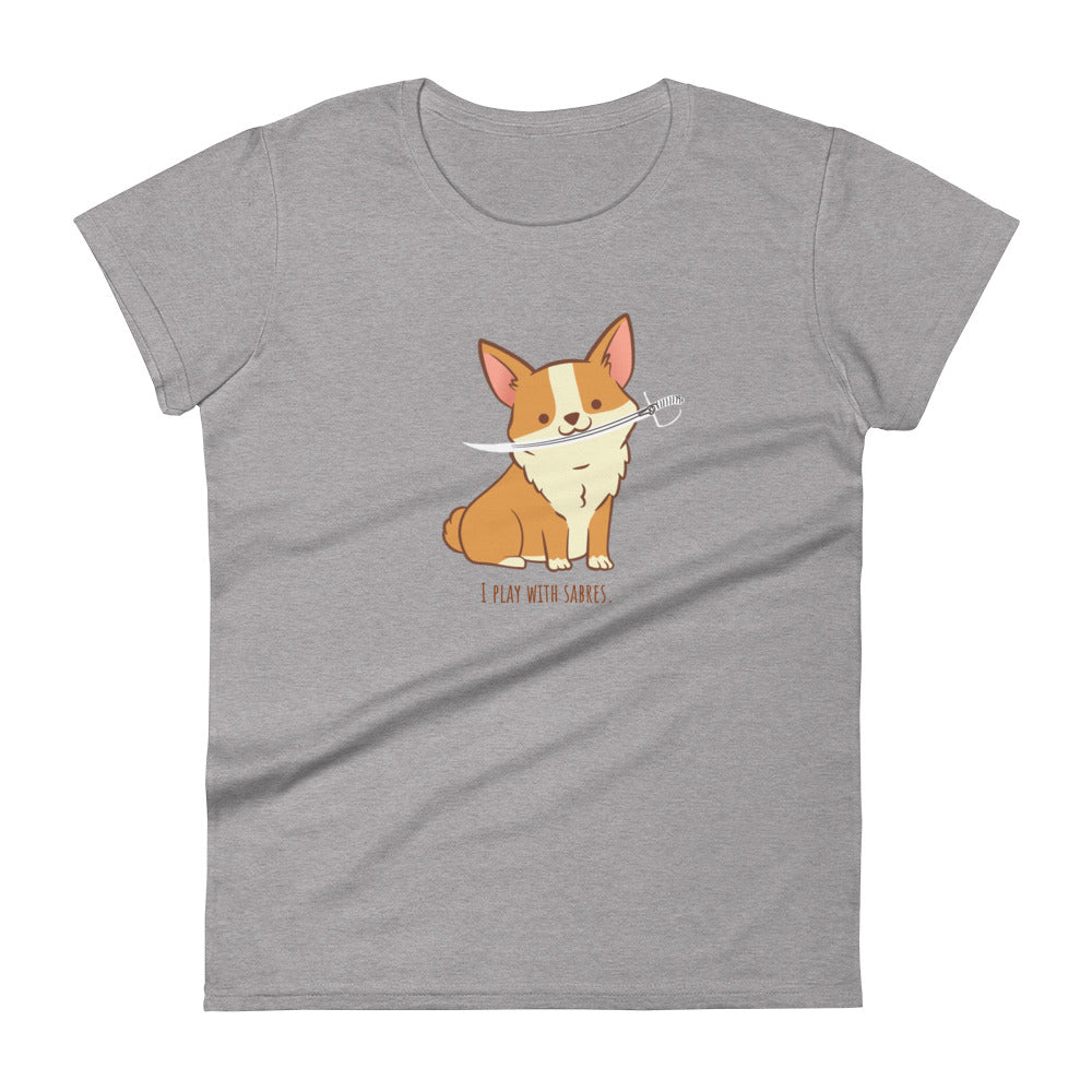 Cute Corgi plays with sabre (Color Guard) Women's Fashion Fit T-shirt