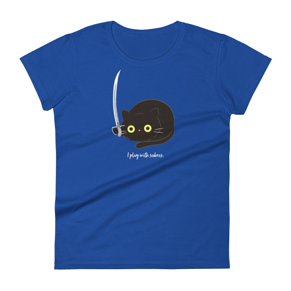 Cute Black Cat plays with Sabre (Color Guard) Women's Fashion Fit T-shirt