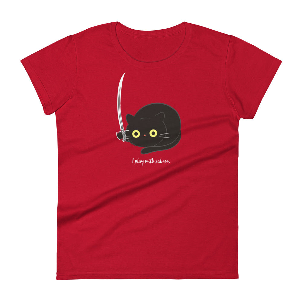 Cute Black Cat plays with Sabre (Color Guard) Women's Fashion Fit T-shirt