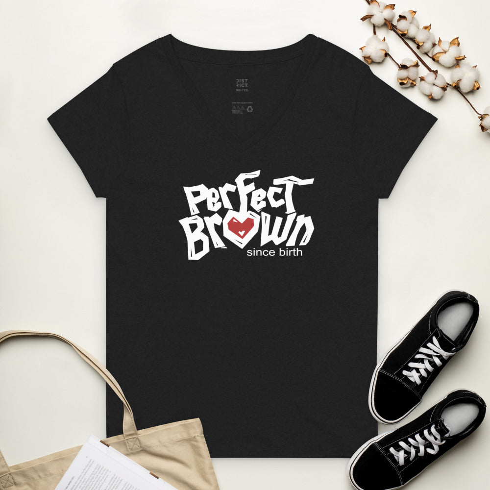 Perfect Brown (Justice) Women’s recycled v-neck t-shirt