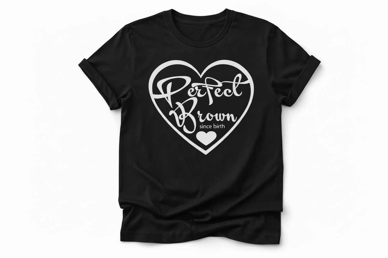 Perfect Brown Since Birth – Heart Logo Graphic T-Shirt