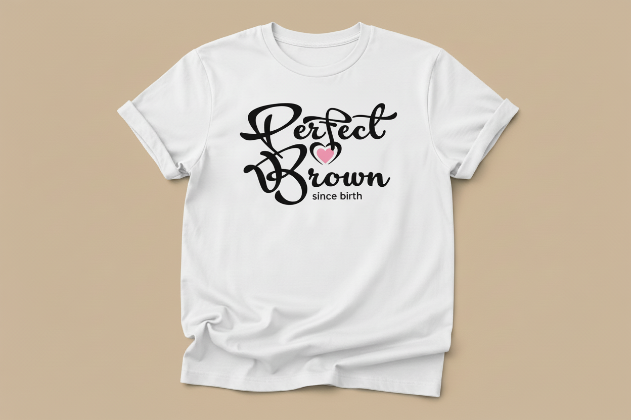 Perfect Brown Since Birth – Wordmark Graphic T-Shirt