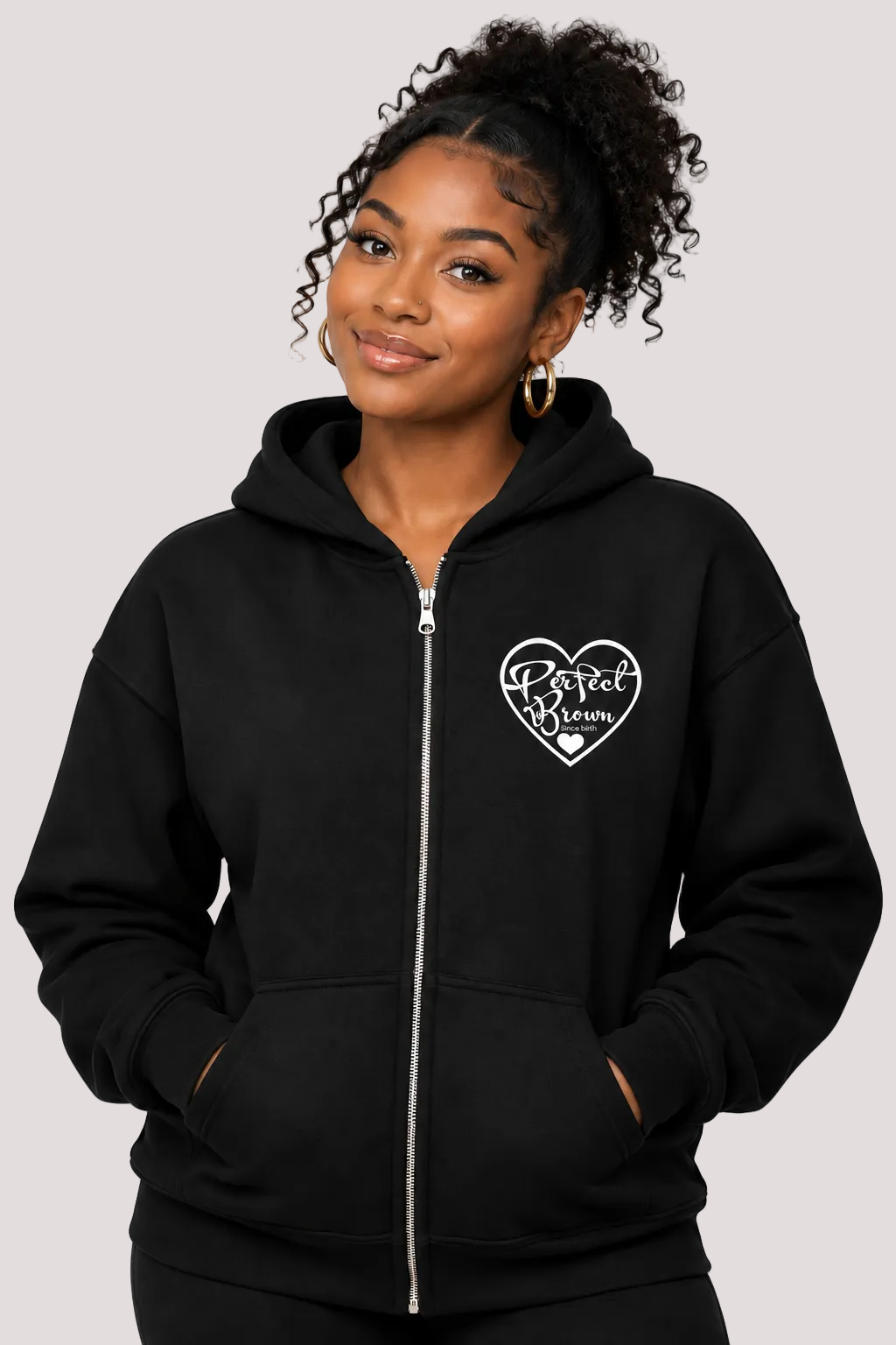 Perfect Brown Since Birth Heart Logo - Heavy Blend Zip Hoodie