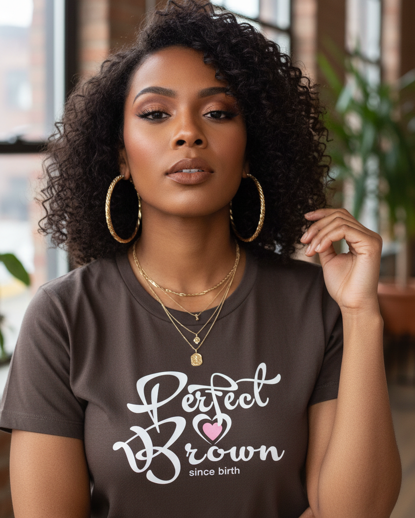 Perfect Brown Since Birth – Wordmark Graphic T-Shirt