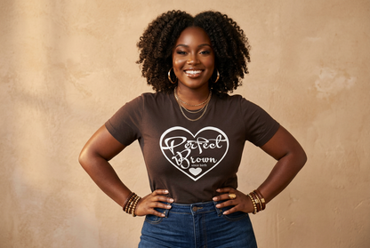 Perfect Brown Since Birth – Heart Logo Graphic T-Shirt