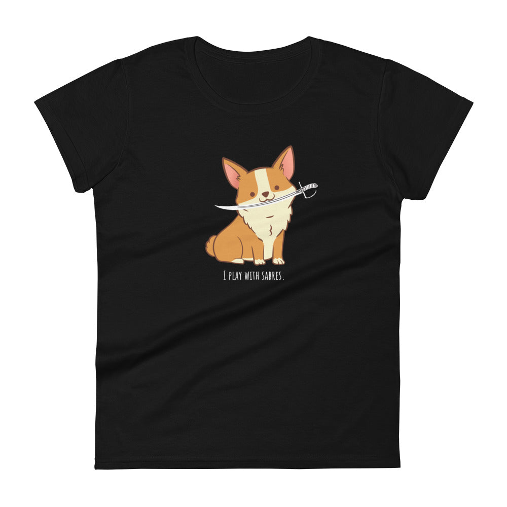 Cute Corgi plays with sabre (Color Guard) Women's Fashion Fit T-shirt