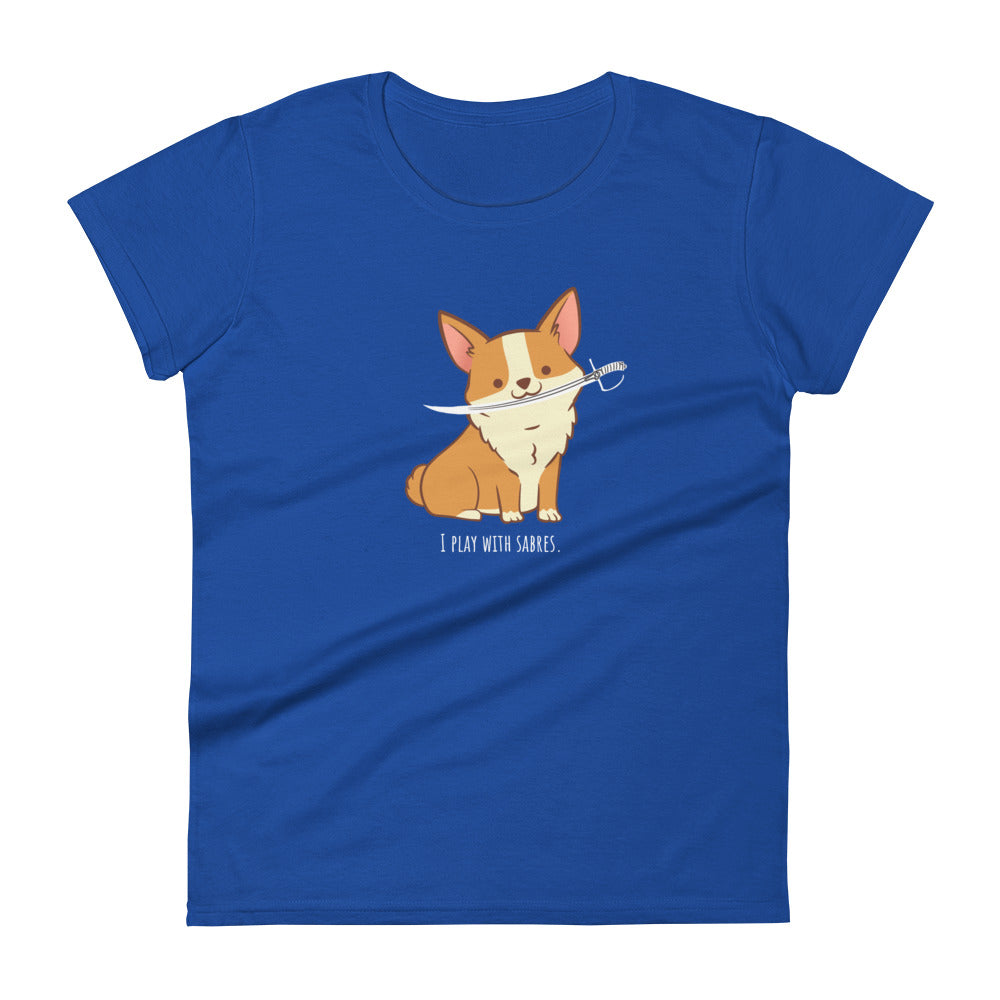 Cute Corgi plays with sabre (Color Guard) Women's Fashion Fit T-shirt