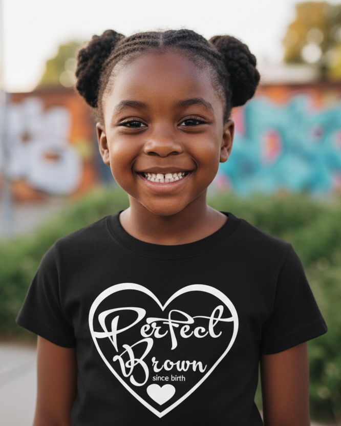 Perfect Brown Since Birth – Heart Logo Graphic Youth T-Shirt
